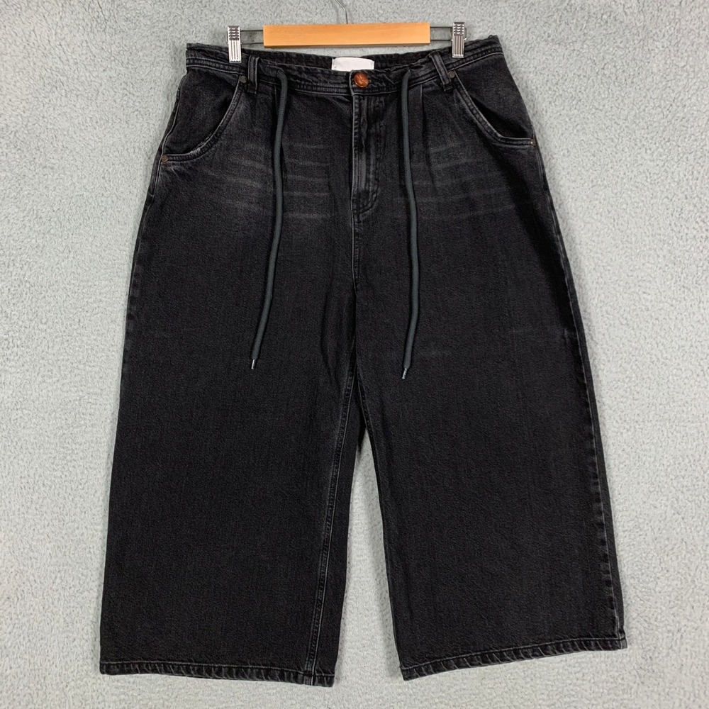 OneTeaspoon Bad Boys Jeans Women's 32 Black Wide Leg Crop Drawstring Denim Pant